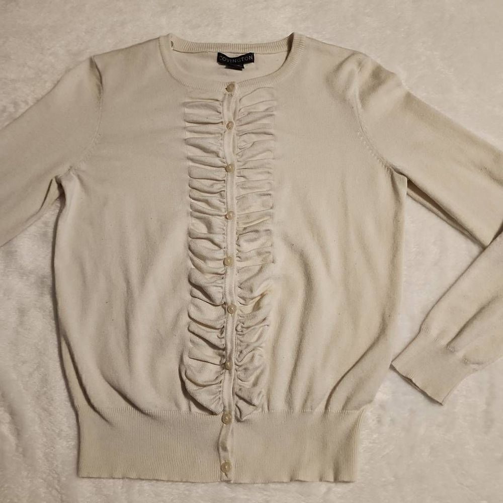Covington Womens Cream Colored Ruched Front Size Medium Cardigan